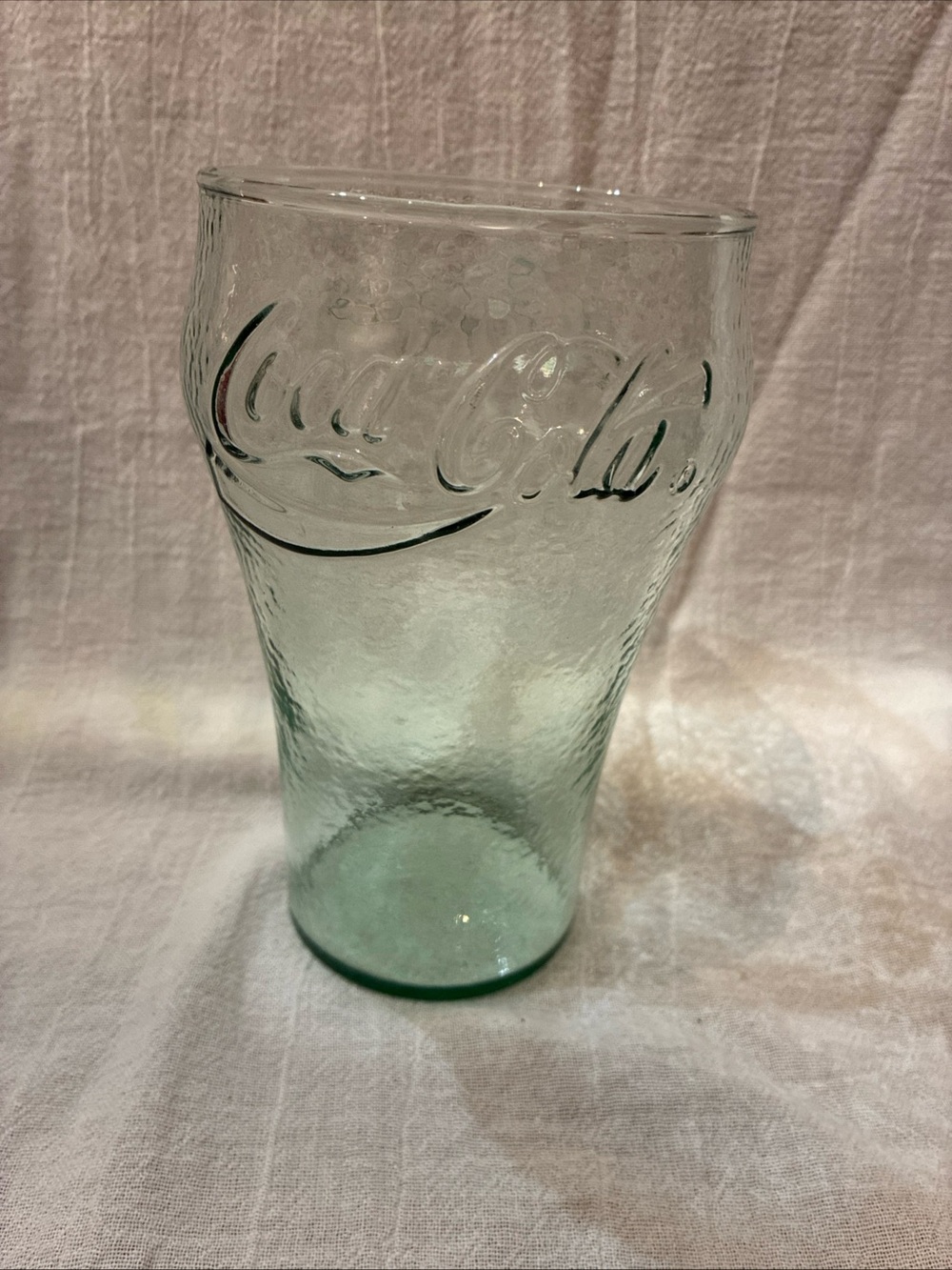 Vintage Coca-Cola Light Green Embossed Drinking Glass 32 Oz